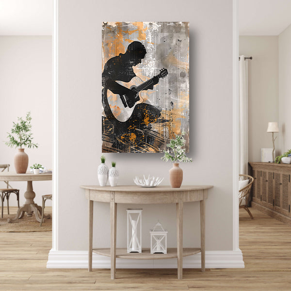 Abstracte Silhouet van Gitarist met Gitaar canvas
