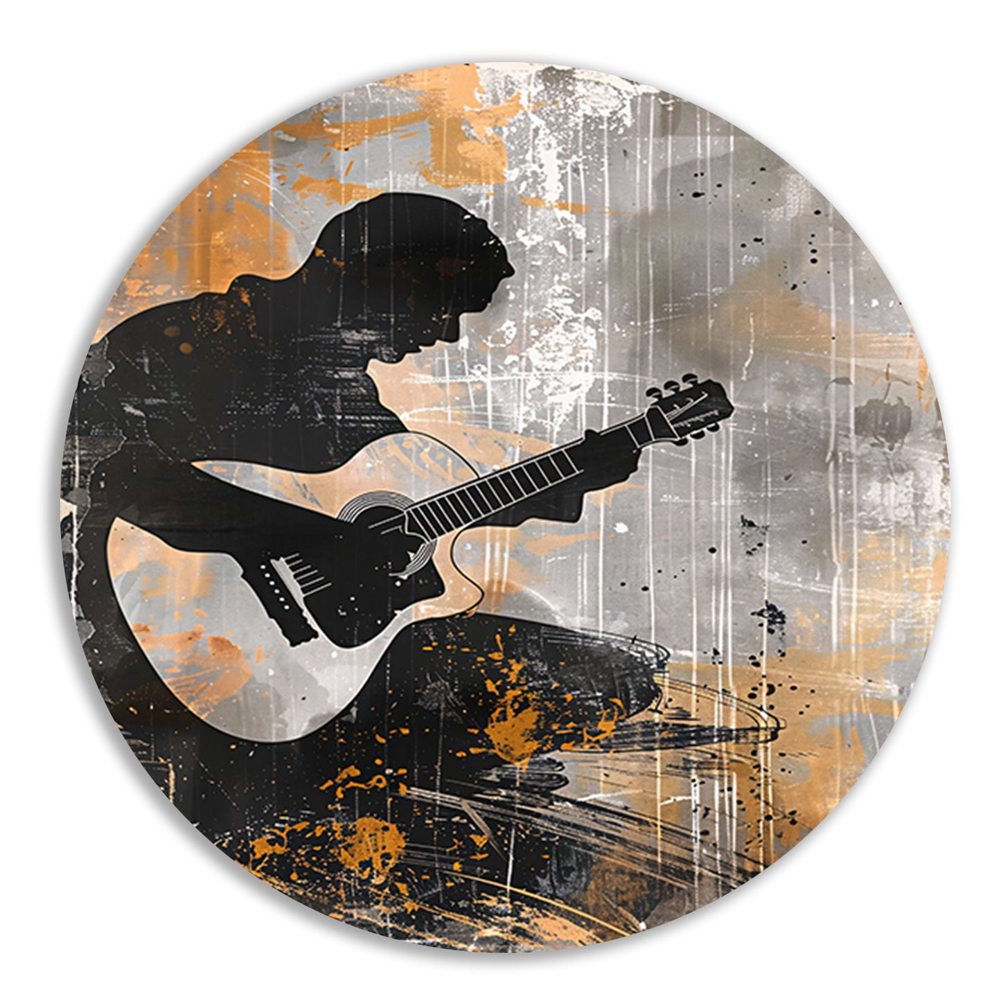 Abstracte Silhouet van Gitarist met Gitaar aluminium muurcirkel