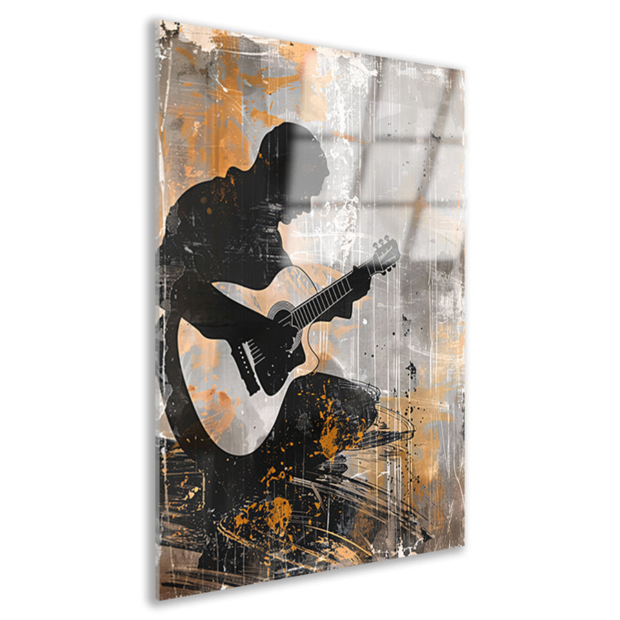 Abstracte Silhouet van Gitarist met Gitaar acrylglas