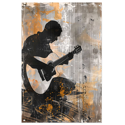 Abstracte Silhouet van Gitarist met Gitaar tuinposter