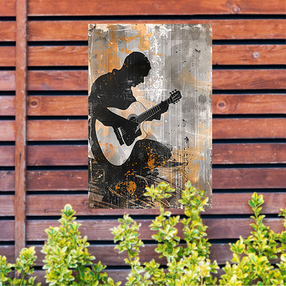 Abstracte Silhouet van Gitarist met Gitaar tuinposter