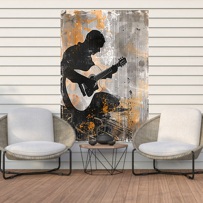 Abstracte Silhouet van Gitarist met Gitaar tuinposter