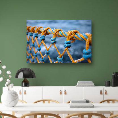 Abstract Knoop in Blauw en Geel canvas met baklijst
