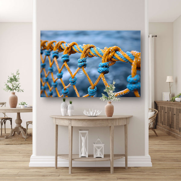 Abstract Knoop in Blauw en Geel canvas met baklijst