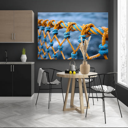 Abstract Knoop in Blauw en Geel canvas met baklijst