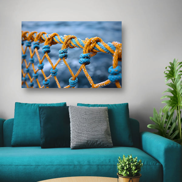 Abstract Knoop in Blauw en Geel canvas met baklijst