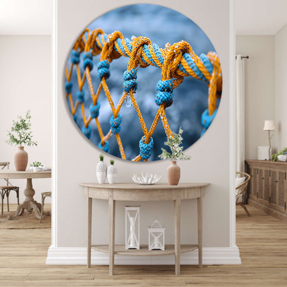 Abstract Knoop in Blauw en Geel aluminium muurcirkel