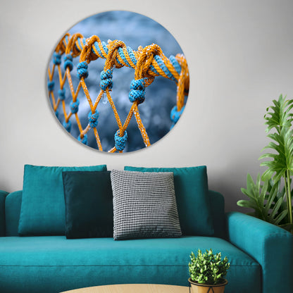 Abstract Knoop in Blauw en Geel aluminium muurcirkel