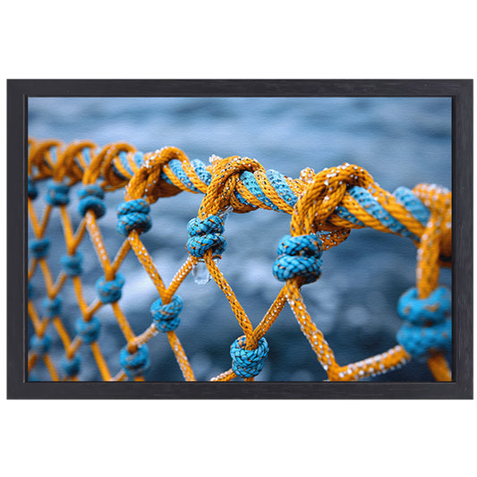 Abstract Knoop in Blauw en Geel canvas met baklijst