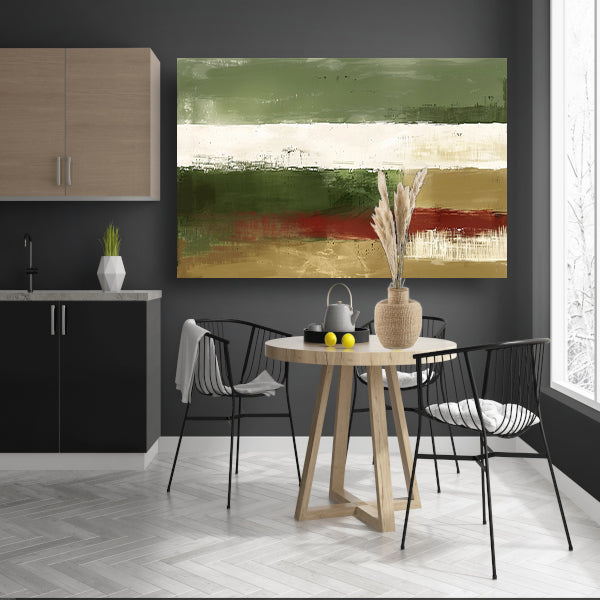 Abstract landschap schilderij met groene tinten canvas