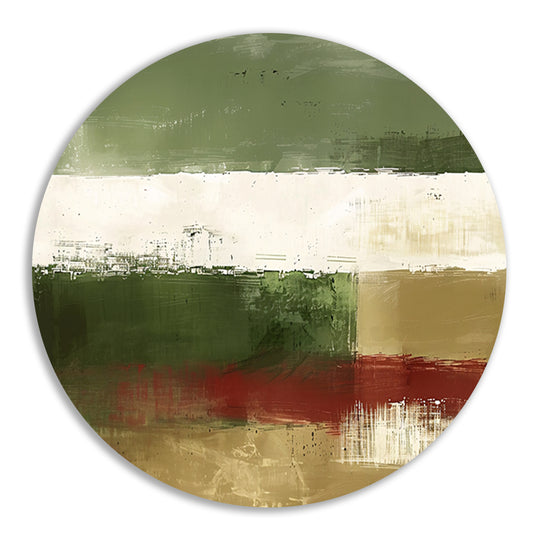 Abstract landschap schilderij met groene tinten aluminium muurcirkel