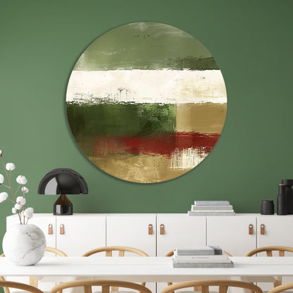 Abstract landschap schilderij met groene tinten aluminium muurcirkel
