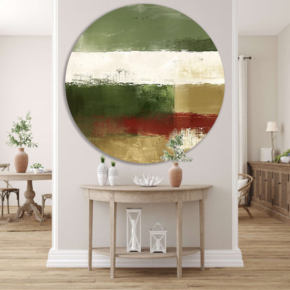 Abstract landschap schilderij met groene tinten aluminium muurcirkel