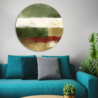 Abstract landschap schilderij met groene tinten aluminium muurcirkel
