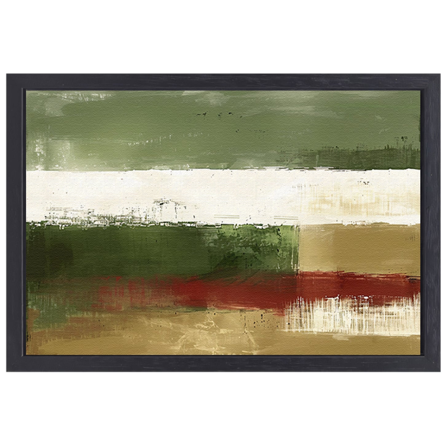 Abstract landschap schilderij met groene tinten canvas met baklijst