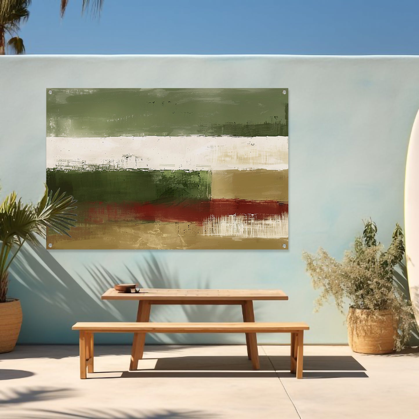 Abstract landschap schilderij met groene tinten tuinposter