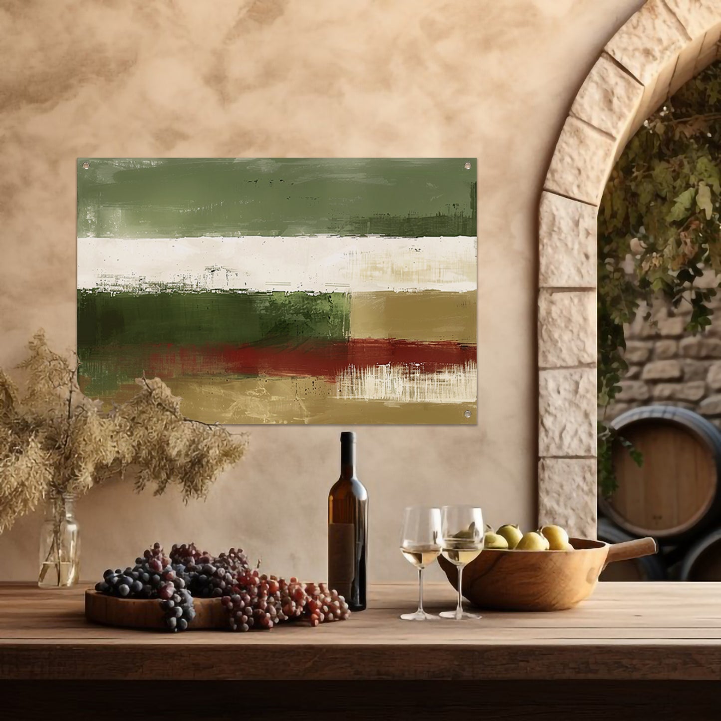 Abstract landschap schilderij met groene tinten tuinposter