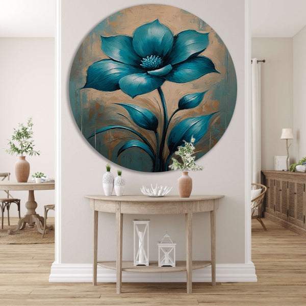 Turquoise Bloem op Beige Achtergrond forex muurcirkel