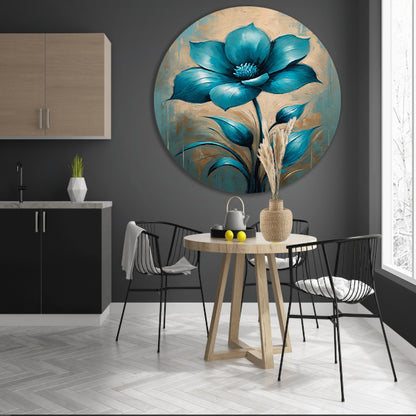 Turquoise Bloem op Beige Achtergrond forex muurcirkel