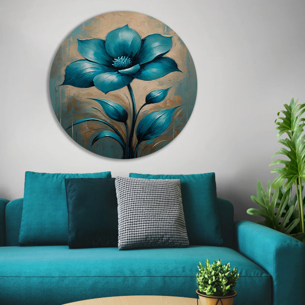Turquoise Bloem op Beige Achtergrond forex muurcirkel