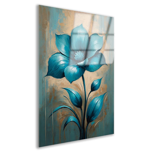 Turquoise Bloem op Beige Achtergrond Acrylglas