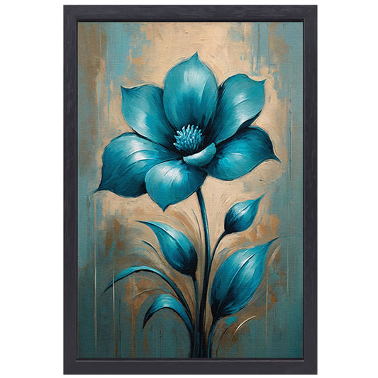 Turquoise Bloem op Beige Achtergrond canvas met baklijst
