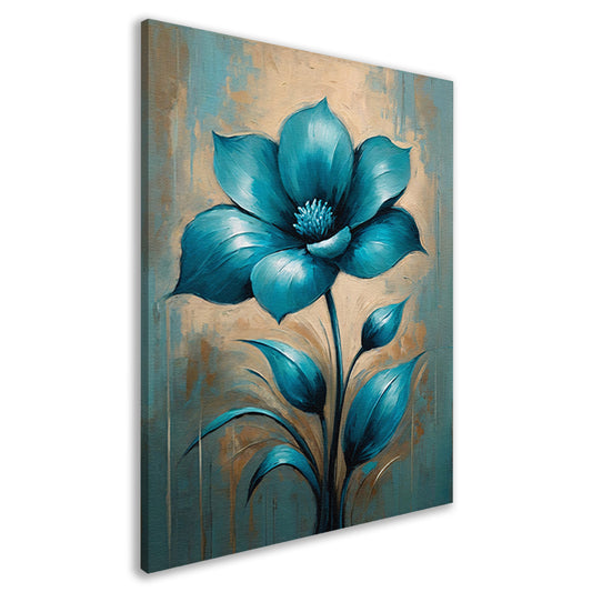 Turquoise Bloem op Beige Achtergrond canvas