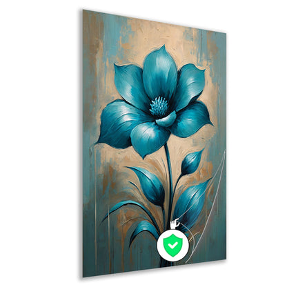 Turquoise Bloem op Beige Achtergrond poster