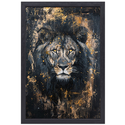 Mysterieus portret van een leeuw in kunst canvas met baklijst
