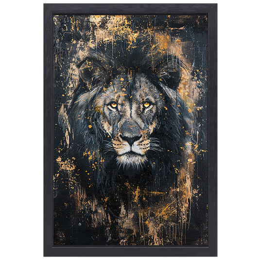 Mysterieus portret van een leeuw in kunst canvas met baklijst