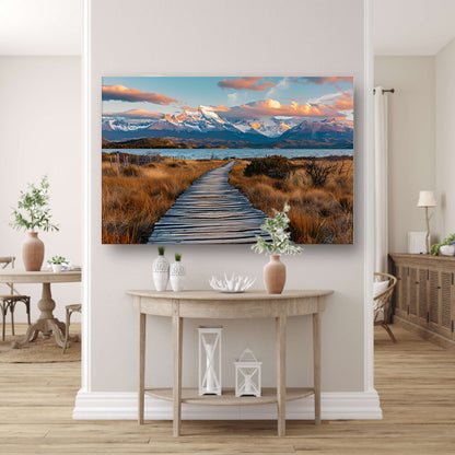 Adembenemend Patagonia landschap met bergen en meer canvas met baklijst