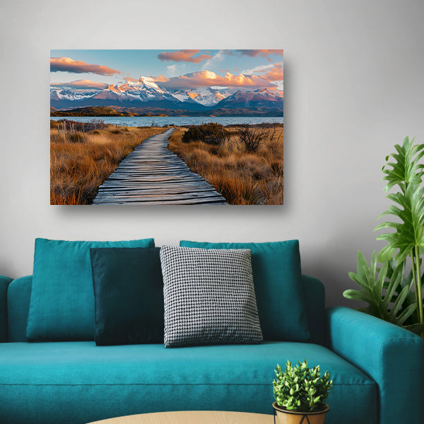 Adembenemend Patagonia landschap met bergen en meer poster