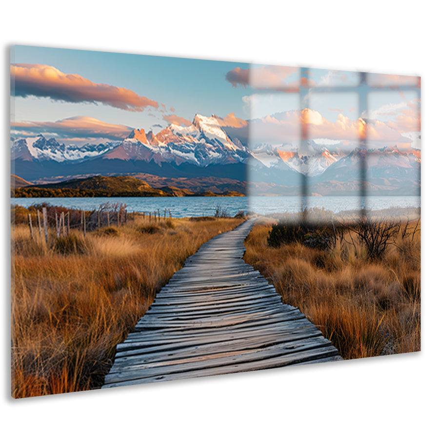 Adembenemend Patagonia landschap met bergen en meer acrylglas