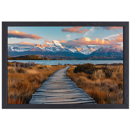 Adembenemend Patagonia landschap met bergen en meer canvas met baklijst