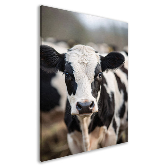 Portret van een nieuwsgierige koe canvas