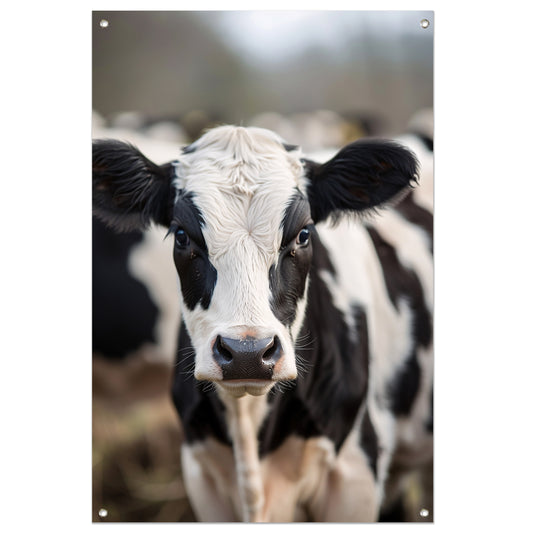 Portret van een nieuwsgierige koe tuinposter