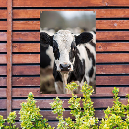 Portret van een nieuwsgierige koe tuinposter