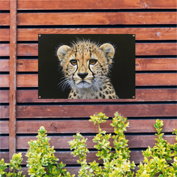 Realistisch schilderij van jonge cheeta tuinposter