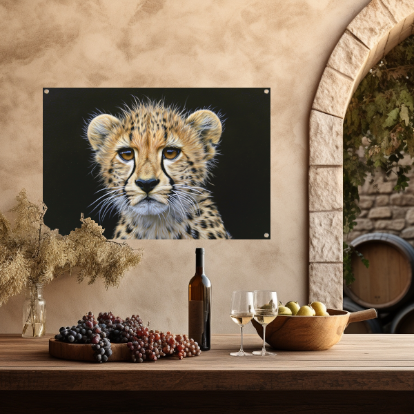 Realistisch schilderij van jonge cheeta tuinposter