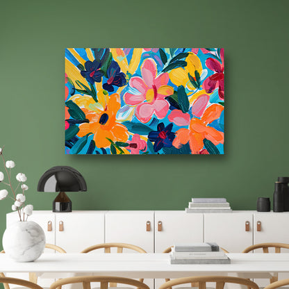 Kleurrijke abstracte impressie van bloemen en bladeren acrylglas