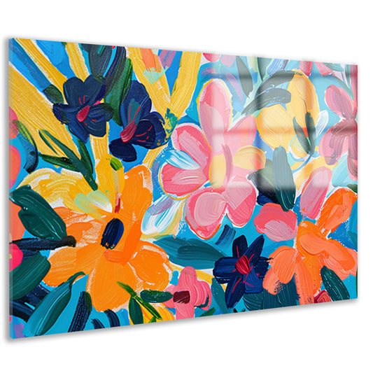 Kleurrijke abstracte impressie van bloemen en bladeren acrylglas