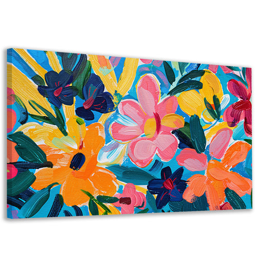Kleurrijke abstracte impressie van bloemen en bladeren canvas