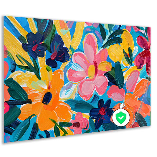 Kleurrijke abstracte impressie van bloemen en bladeren poster