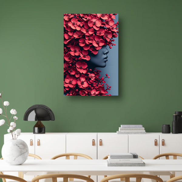 Portret van vrouw met bloemen canvas