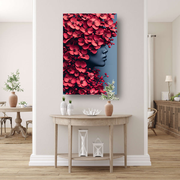 Portret van vrouw met bloemen canvas