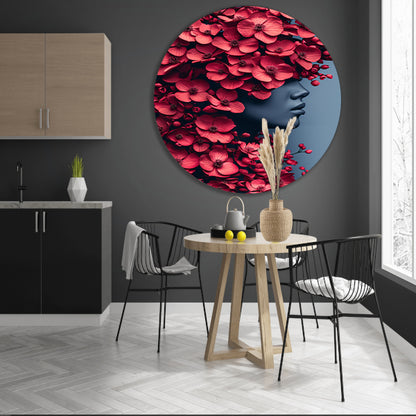 Portret van vrouw met bloemen aluminium muurcirkel