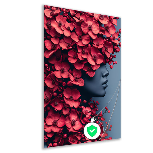 Portret van vrouw met bloemen poster