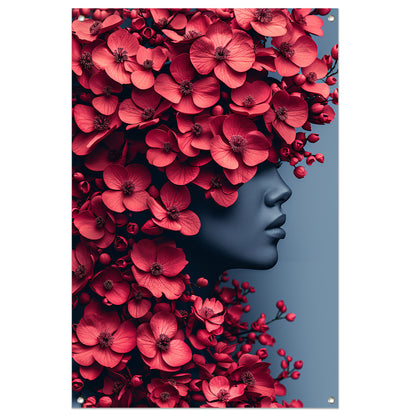 Portret van vrouw met bloemen tuinposter