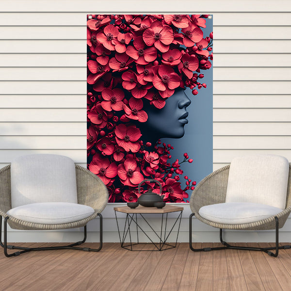 Portret van vrouw met bloemen tuinposter