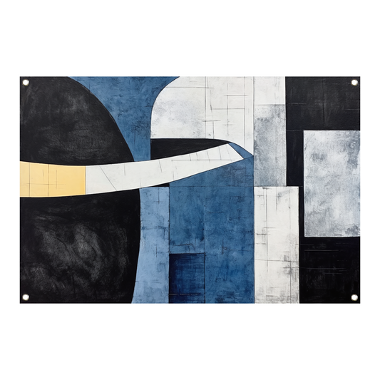 Abstracte Harmonie in Blauw en Goud tuinposter